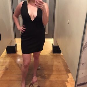 NWT Forever 21 Knee Length Deep V Neck Black Dress
